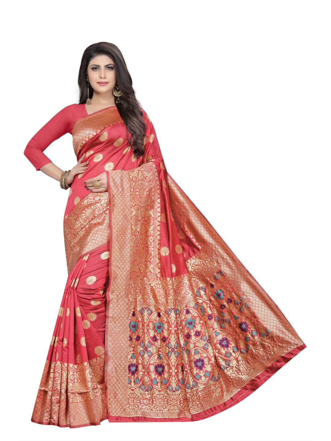 MulticolourArt SilkWith Blouse PiecePack of 1