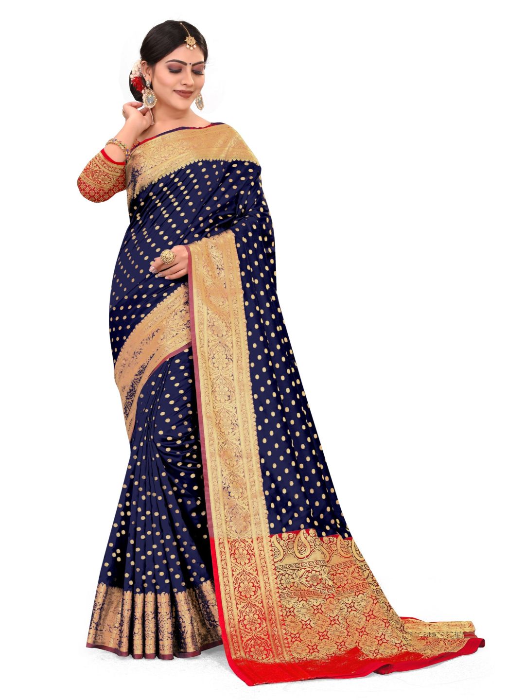 Navy BlueArt SilkWith Blouse PiecePack of 1