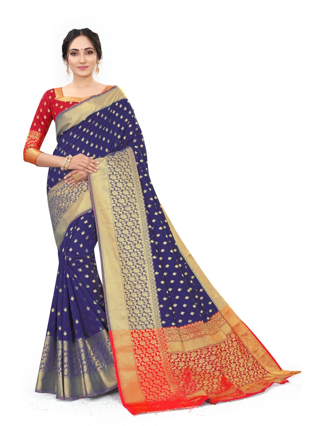 Navy BlueArt SilkWith Blouse PiecePack of 1