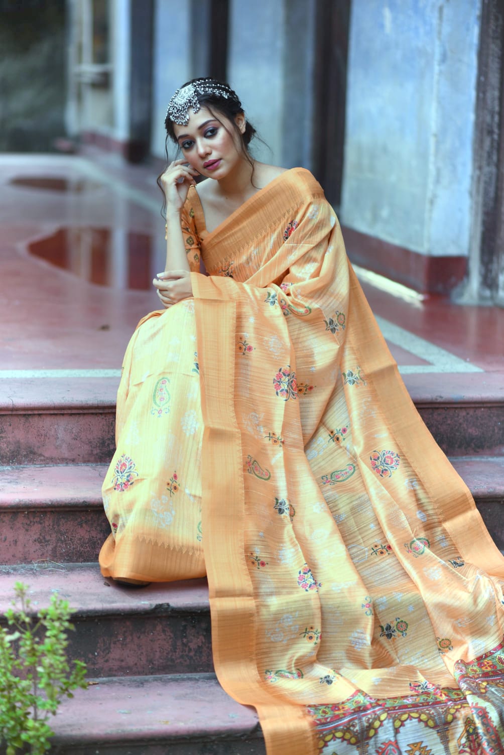 TUSSAR SILK WITH BANARASI SAREE IN ORANGE