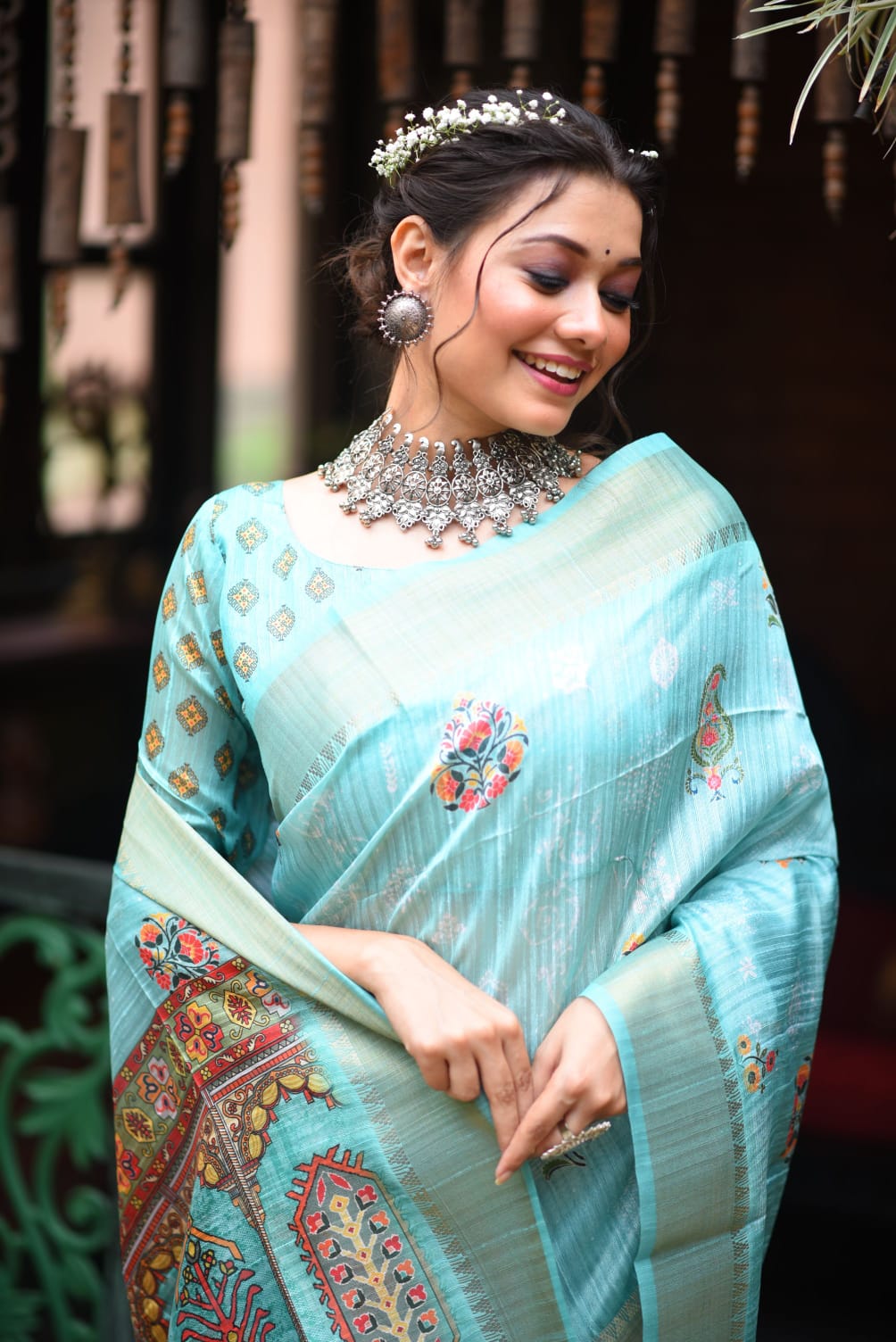 TUSSAR SILK WITH BANARASI SAREE IN SKY