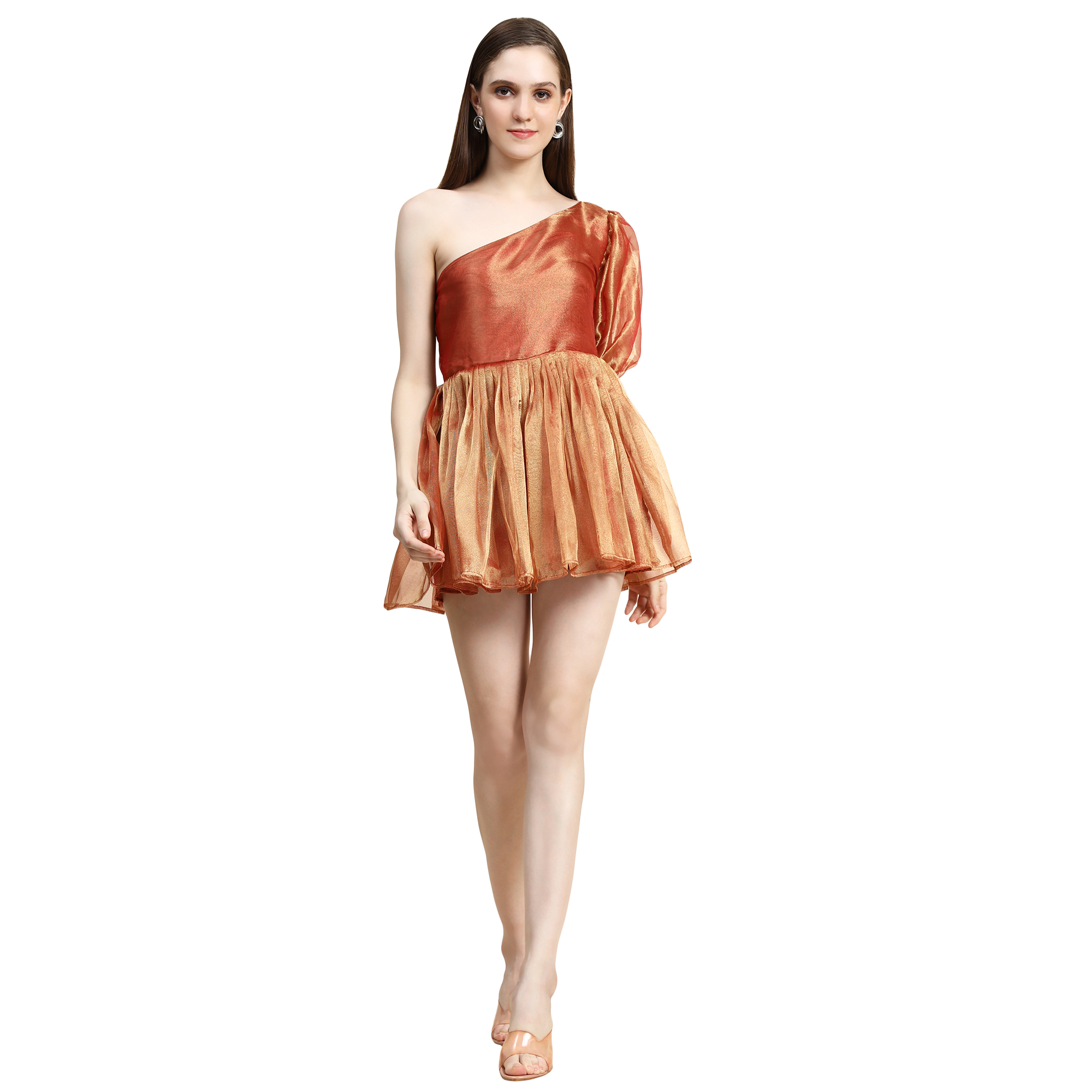 western-puffy-orange-dress