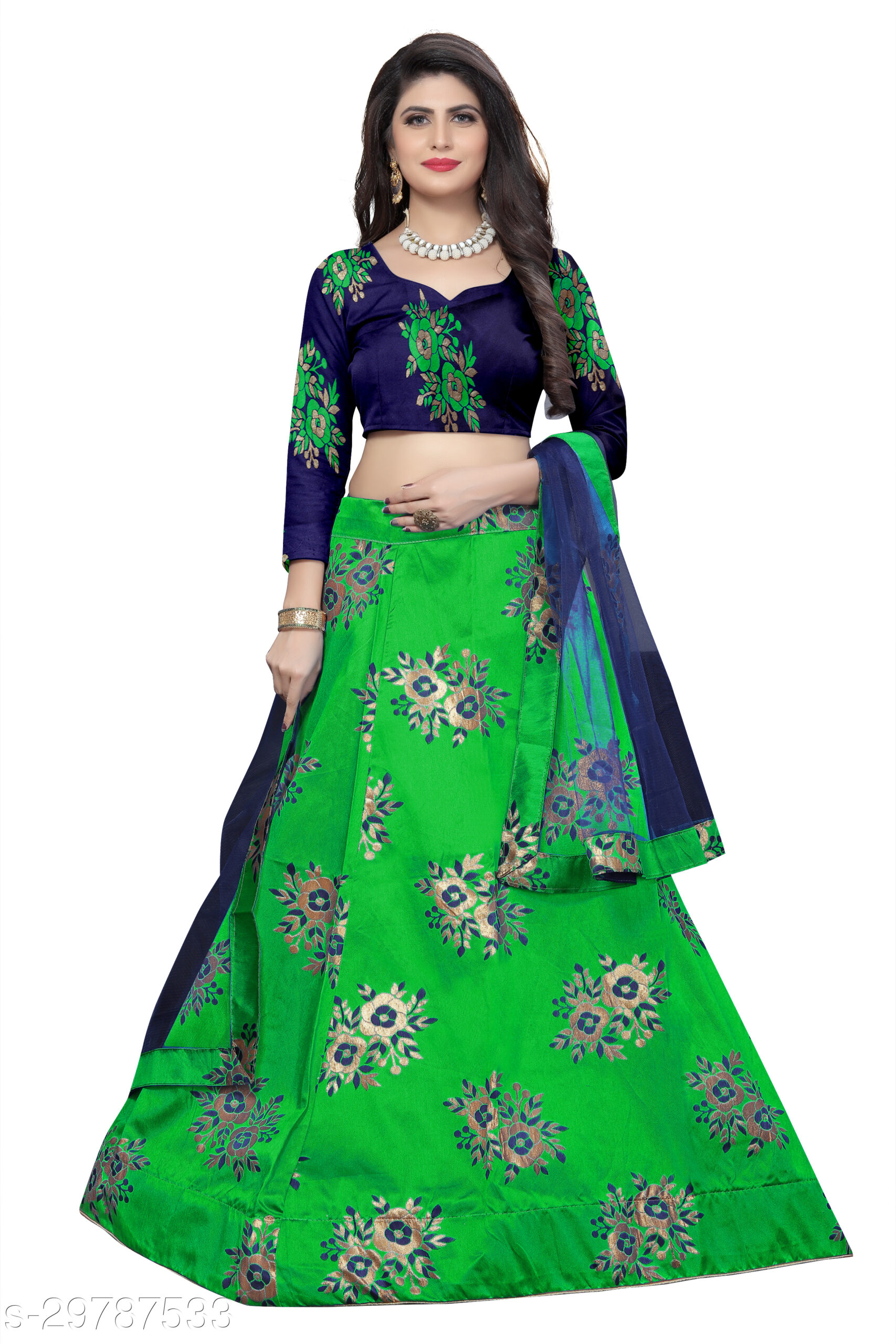 GREEN Choli And Dupatta Top Print or Pattern pack of 1