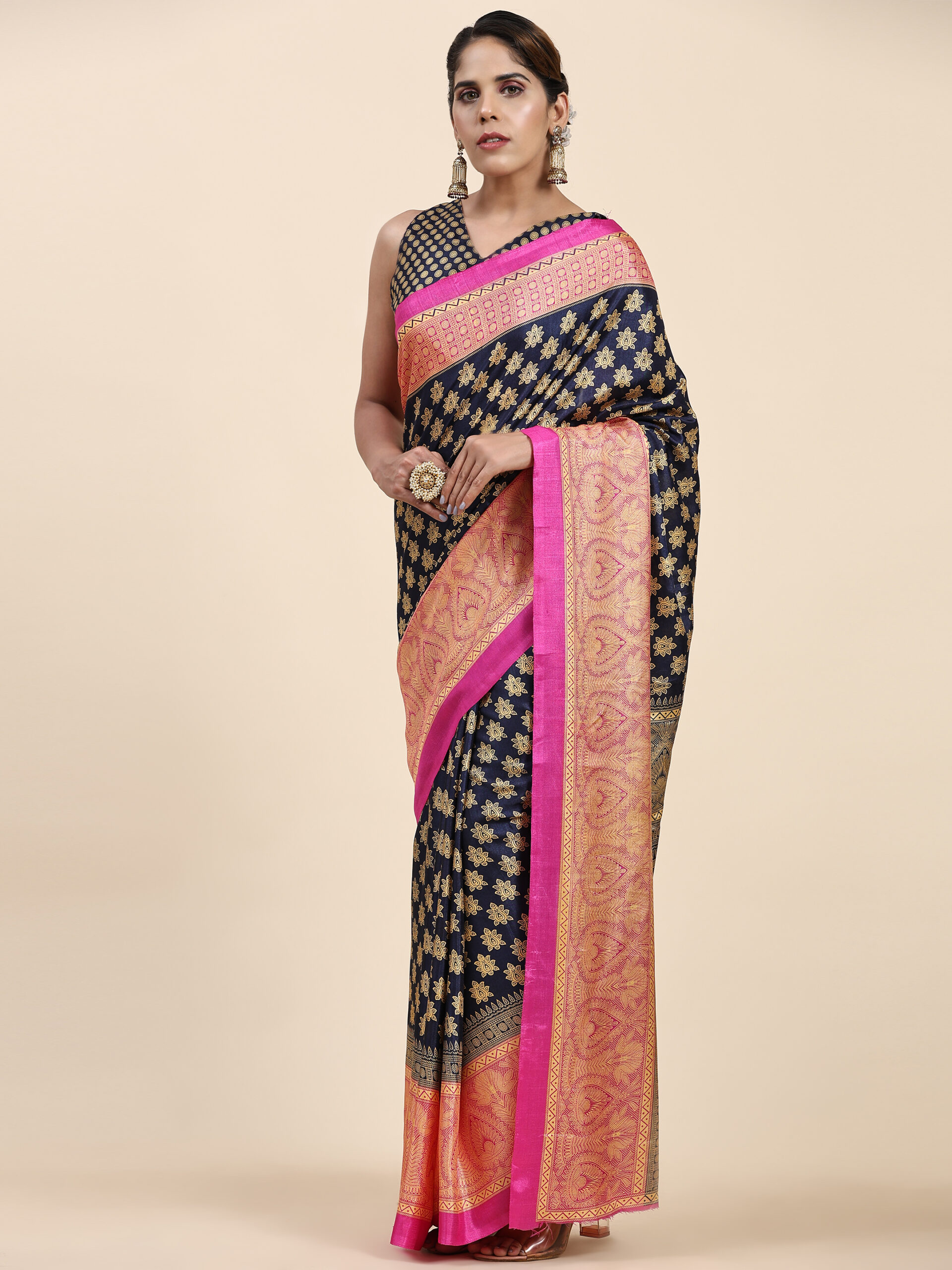 navy blue Art SilkWith Blouse PiecePack of 1