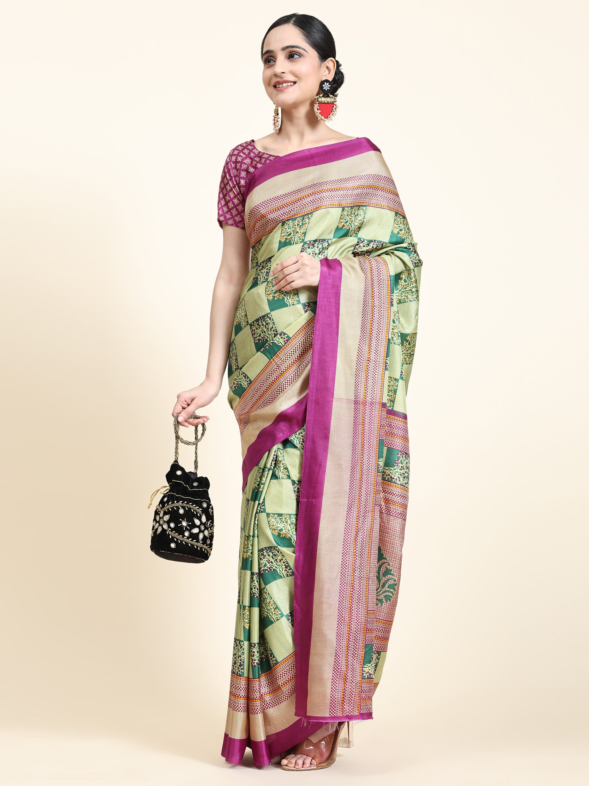 pink Art SilkWith Blouse PiecePack of 1