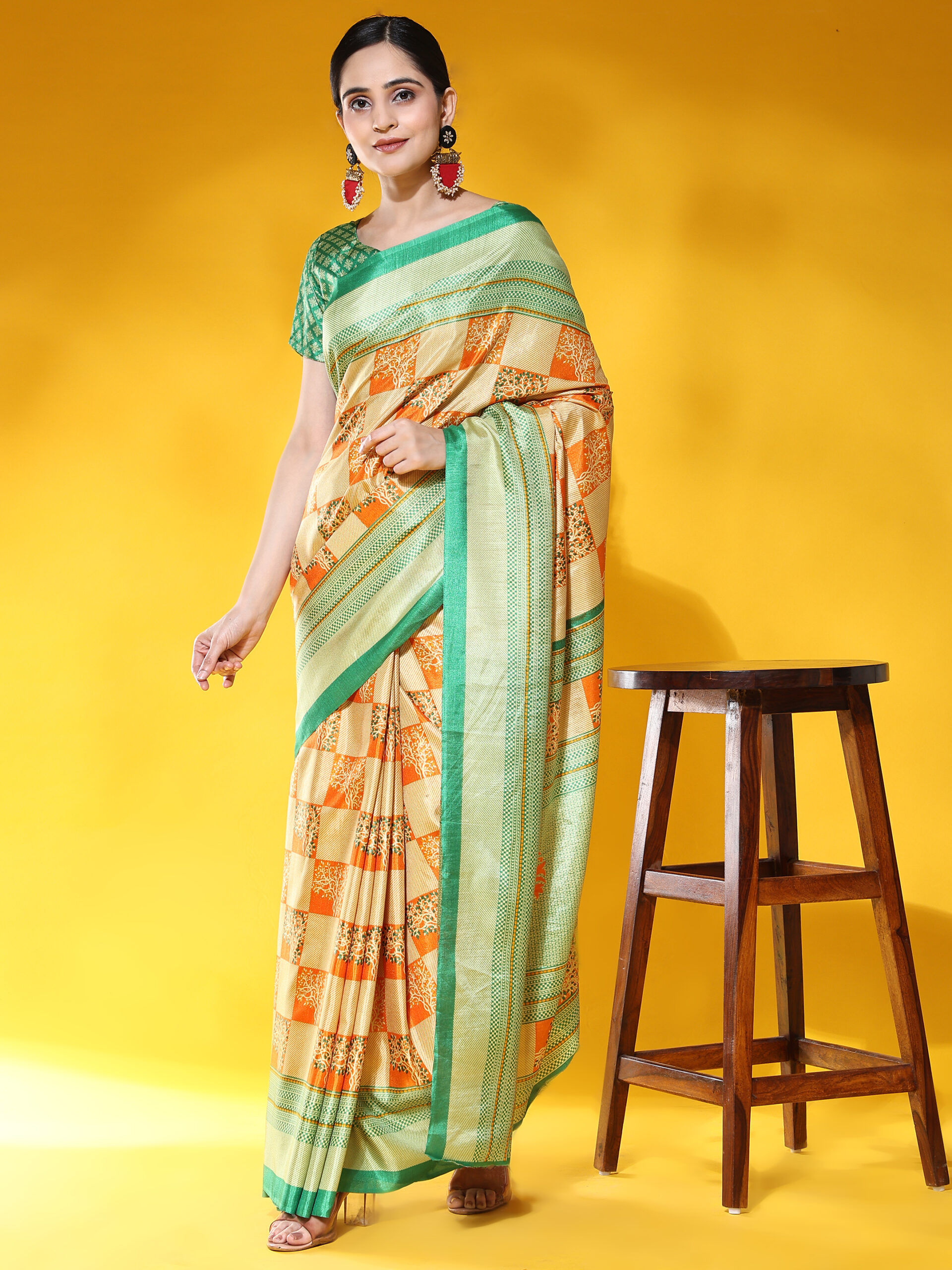 orange rama Art SilkWith Blouse PiecePack of 1