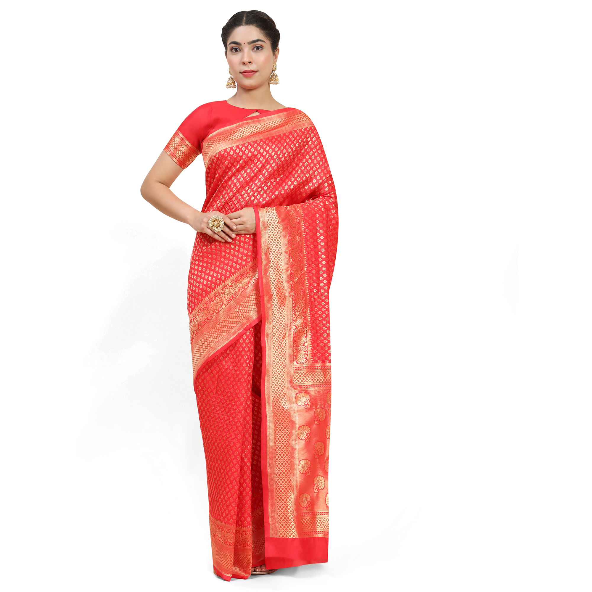 Red and gold-Toned Banarasi woven design saree pack of 1