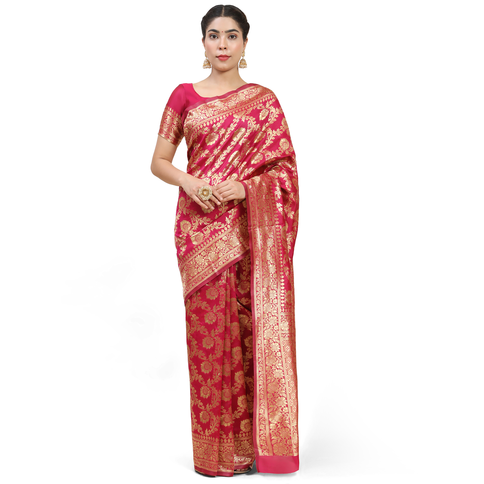 Pink & Gold Woven Design Floral SILK Saree pack of 1
