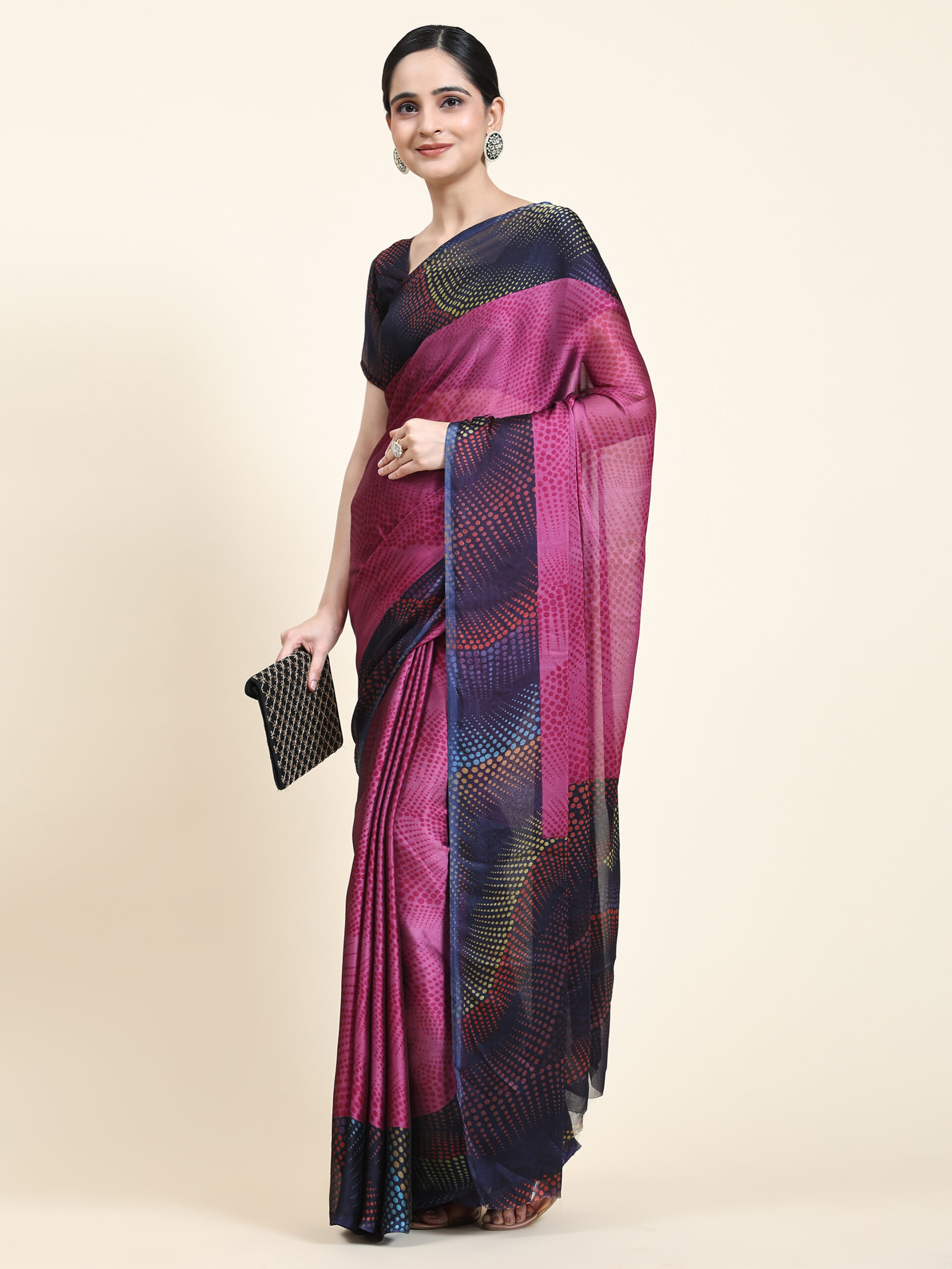 jeske pink Printed Chiffon ART SIK SAREE pack of 1