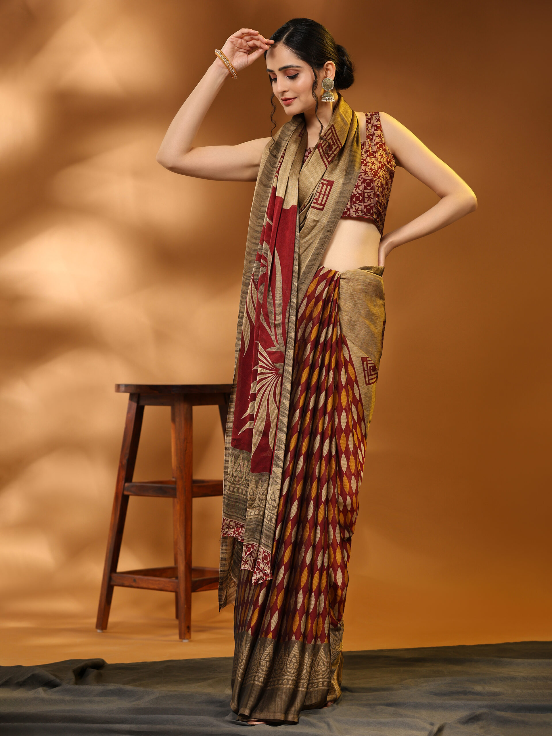 jeske maroon Printed Chiffon ART SIK SAREE pack of 1