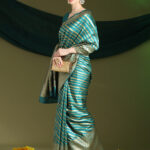 Turquoise Ethnic Motifs Zari  Flora Leheriya Banarasil Sarees