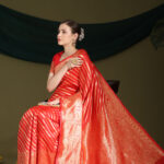 Red & Silver-Coloured Ethnic Motifs Zari Woven Design Silk Blend Banarasi Saree