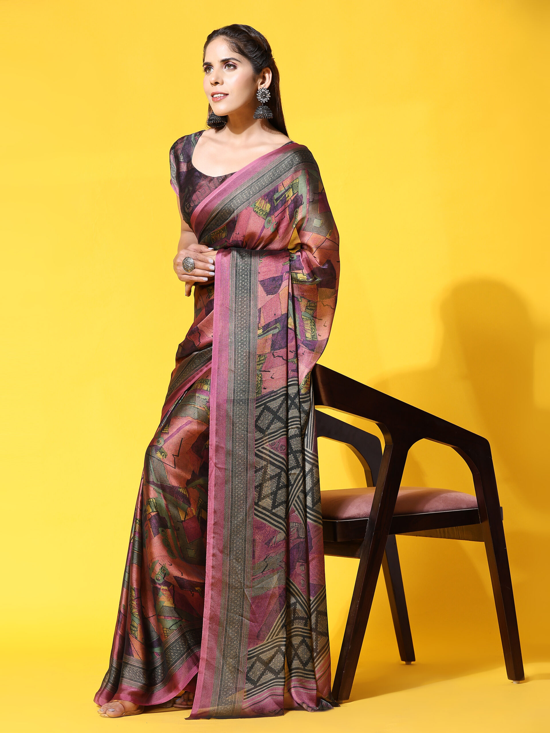 PUSPA BLUE Printed Chiffon ART SIK SAREE PACK OF 1