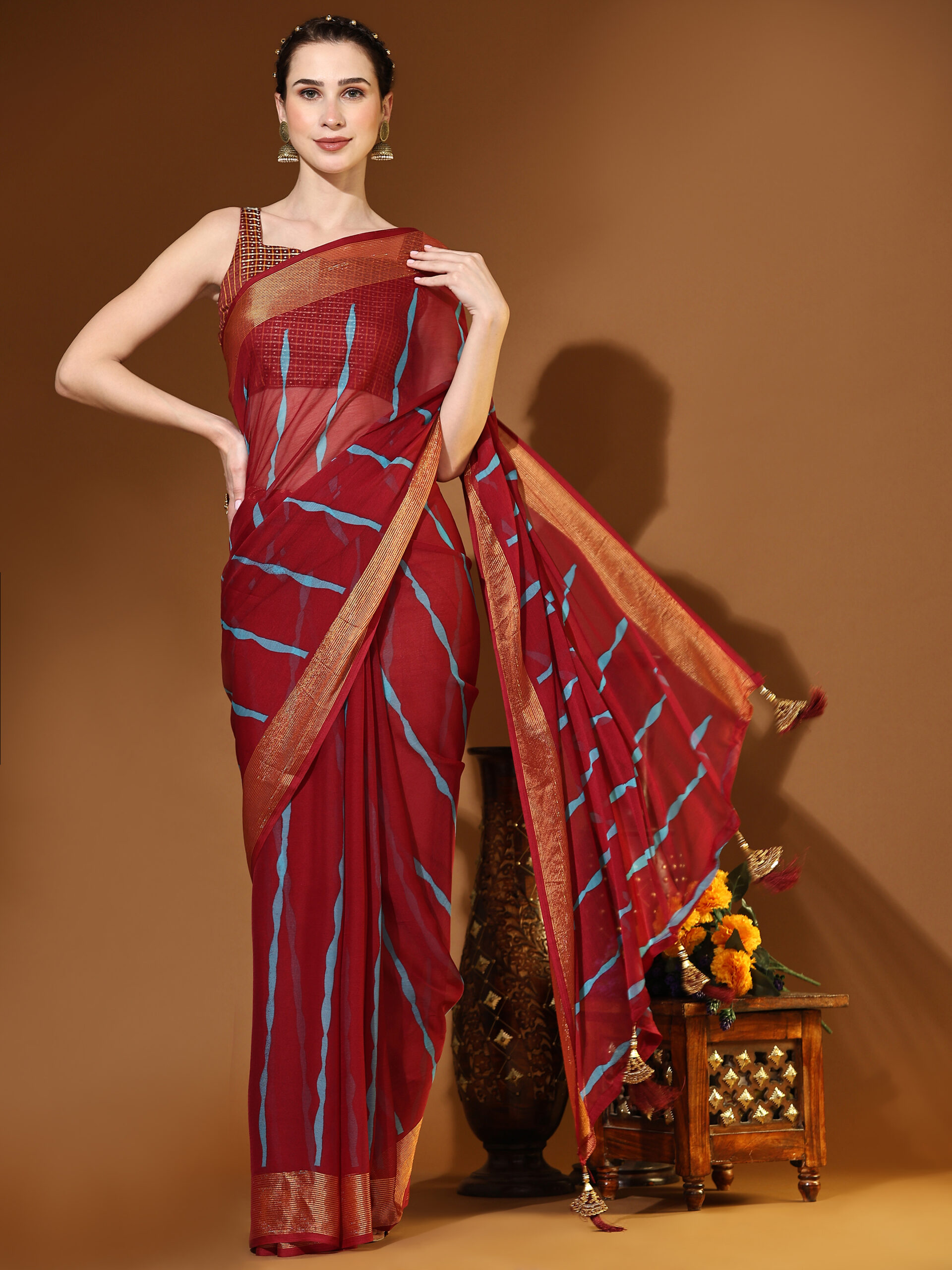 PURPLE COLURED with GOLDEN JARI BORDER WEAVZEE Pure Chiffon Saree