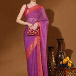 MAGANTA with GOLDEN JARI BORDER WEAVZEE Pure Chiffon Saree