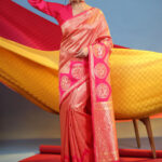 Pink & Gold-Toned Woven Design Zari Silk Blend Banarasi  Floral Sarees