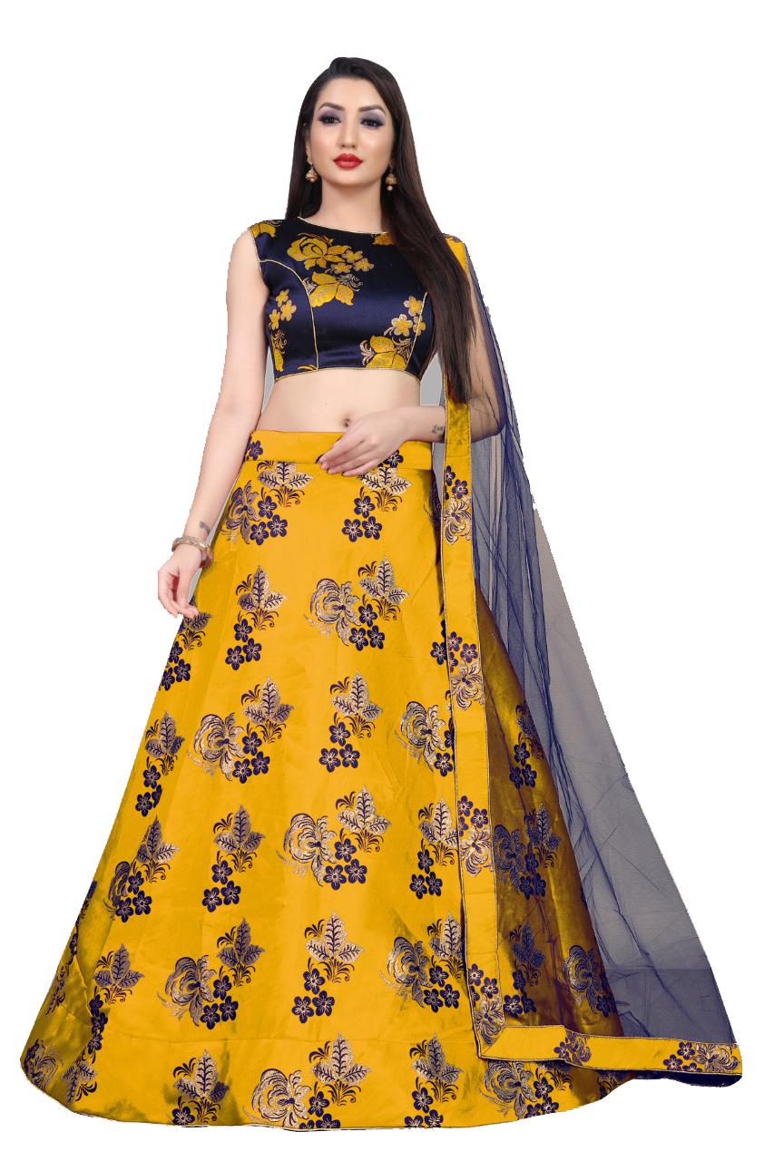 YELLOW BLUE And Dupatta Top Print or Pattern PACK OF 1