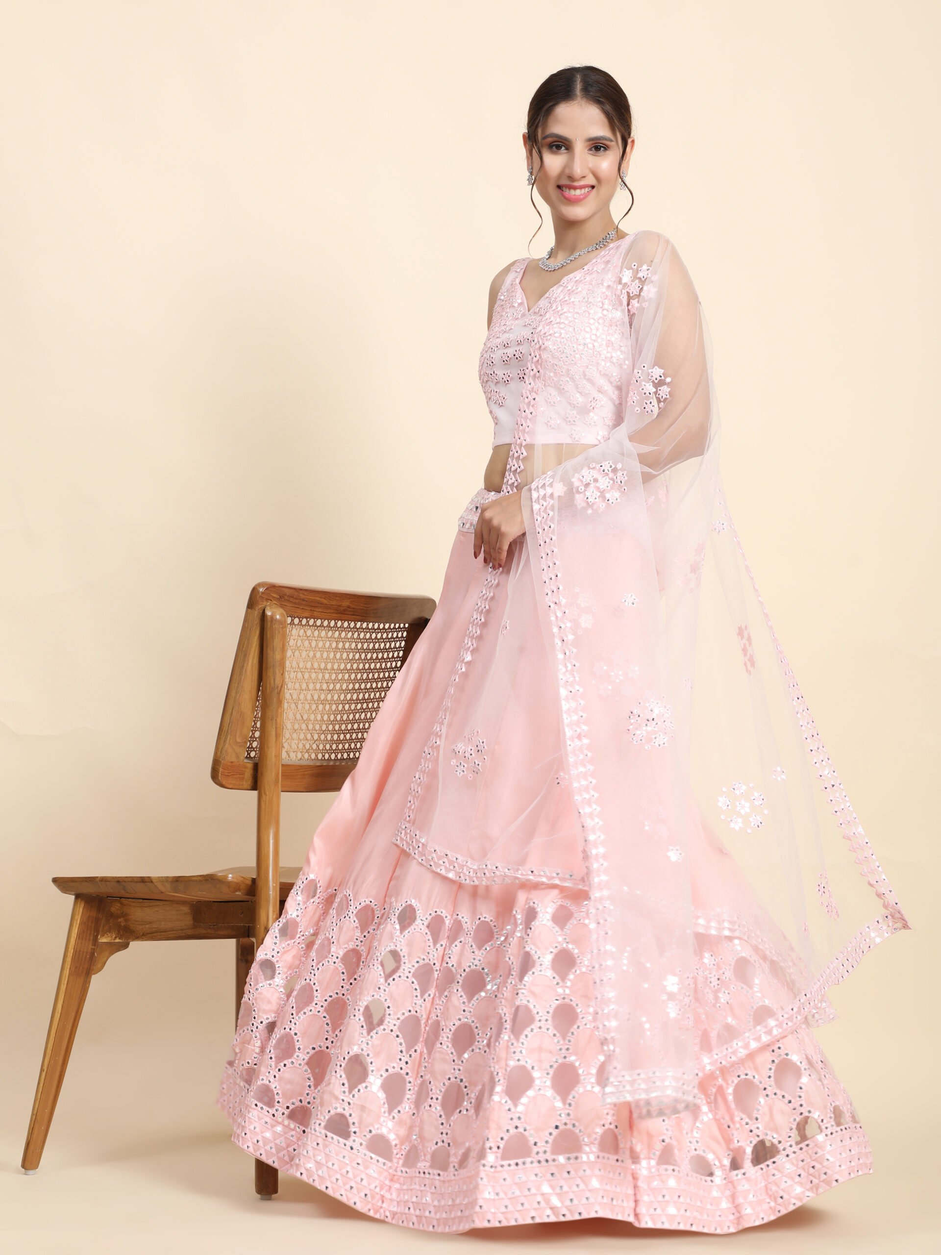 Sequence Embroidery Pink Mirror DESIGNER LEHENGA
