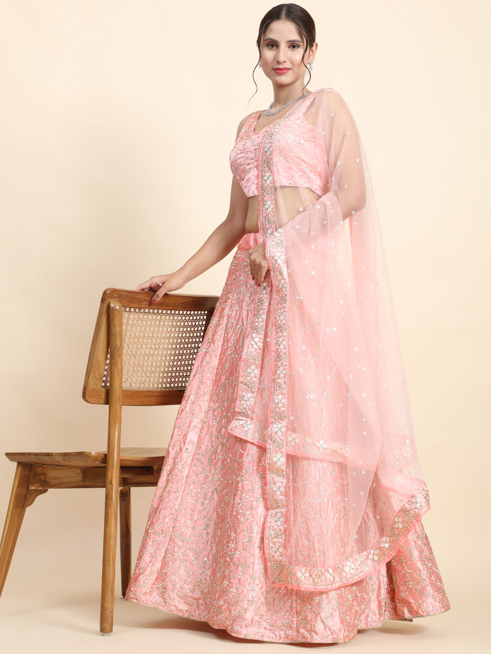 Sequence Embroidery  Peach DESIGNER LEHENGA