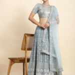 Sequence Embroidery  Light Grey  DESIGNER LEHENGA