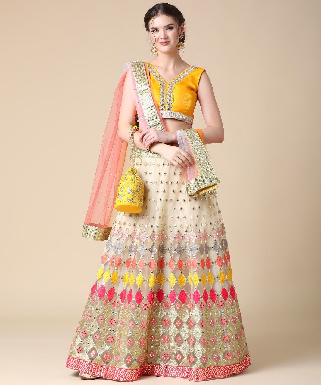 Multi-Thread Embroidery  Satarangi DESIGNER LEHENGA
